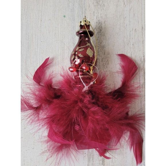 Glitter red swirl blown glass abstract feather ornament Xmas decor - Picture 1 of 7